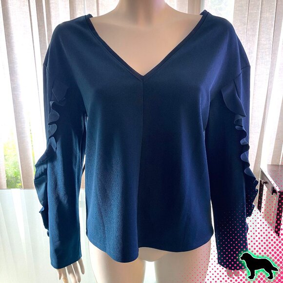Bar III Tops - NEW NWT Bar III Ruffled Sleeve Blouse Top Size L Large Long Sleeve Turquoise